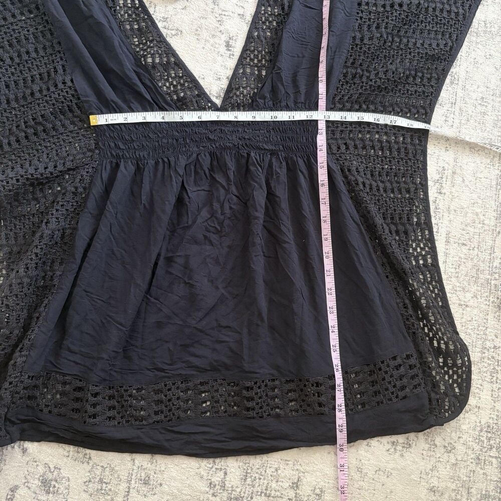 Abercrombie & Fitch Y2K Black Crochet Kaftan Top Size M/L Peasant Boho V-neck - Picture 5 of 7